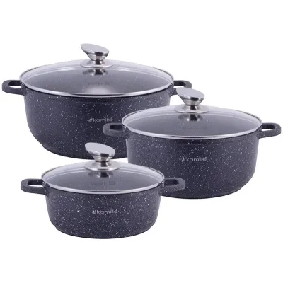 Набор 3 кастрюли Landes Black 2.3л 4.5л 6.5л с двумя прихватками Kamille DP36495