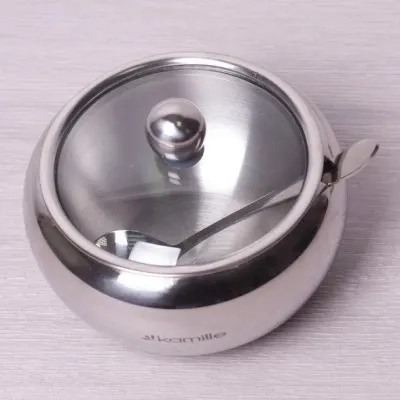 Цукорниця 460мл нержавійка з ложкою і скляною кришкою Kamille DP41380
