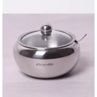 Сахарница 460 мл нержавейка с ложкой и стеклянной крышкой DP41380 Kamille