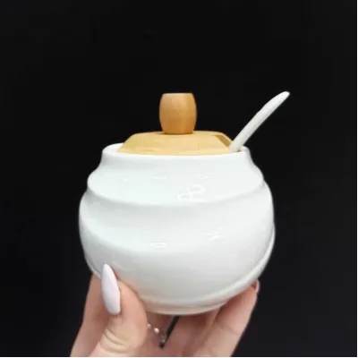 Сахарница Ceram-Bamboo с ложкой и бамбуковой крышкой BonaDi 300 мл Белый BD-375-311
