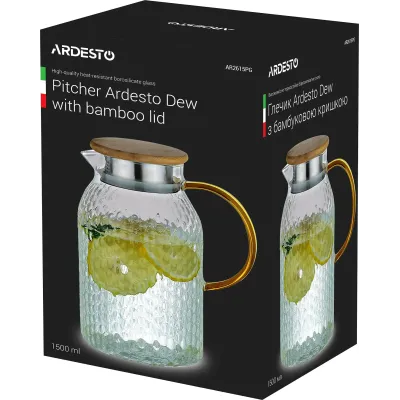 Глечик Ardesto Dew з бамбуковою кришкою боросилікатне скло 1500 мл (AR2615PG)