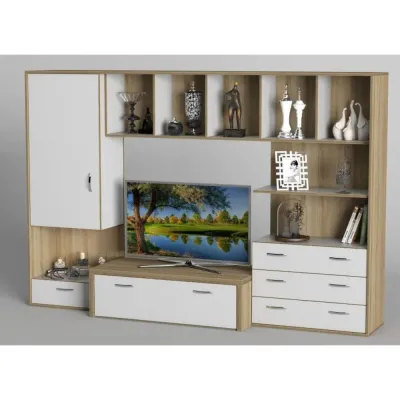 Стенка в гостиную Тиса Мебель Гостиная-103 Сонома Белый 1600x450x2380 мм
