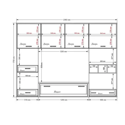 Стенка в гостиную Тиса Мебель Гостиная-104 Сонома Белый 1750x450x2380 мм