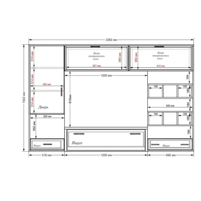 Стенка в гостиную Тиса Мебель Гостиная-105 Сонома Белый 1550x450x2380 мм