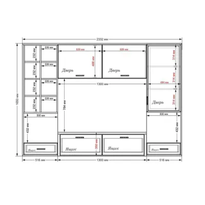 Стенка в гостиную Тиса Мебель Гостиная-113 Сонома Белый 1650x450x2330 мм