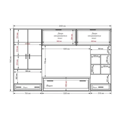 Стенка в гостиную Тиса Мебель Гостиная-115 Сонома Белый 1550x450x2420 мм