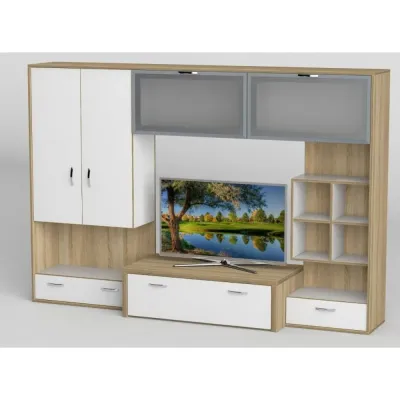 Стенка в гостиную Тиса Мебель Гостиная-115 Сонома Белый 1550x450x2420 мм Стенка в гостиную Тиса Мебель Гостиная-115 Сонома Белый 1550x450x2420 мм