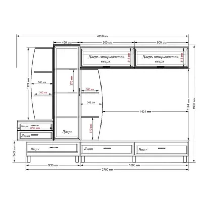 Стенка в гостиную Тиса Мебель Гостиная-15 Венге Белый 1900x450x2850 мм