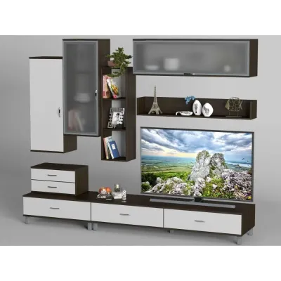 Стенка в гостиную Тиса Мебель Гостиная-17 Венге Белый 2180x450x2700 мм