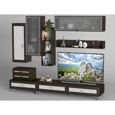 Стенка в гостиную Тиса Мебель Гостиная-18 Венге Белый 2180x450x2700 мм Стенка в гостиную Тиса Мебель Гостиная-18 Венге Белый 2180x450x2700 мм