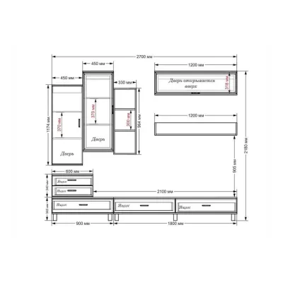 Стенка в гостиную Тиса Мебель Гостиная-18 Венге Белый 2180x450x2700 мм Стенка в гостиную Тиса Мебель Гостиная-18 Венге Белый 2180x450x2700 мм