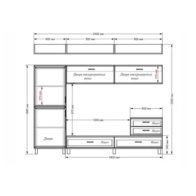 Стінка в вітальню Тиса Мебель Вітальня-28 Венге Білий 2050x450x2400 мм