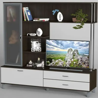 Стенка в гостиную Тиса Мебель Гостиная-29 Венге Белый 1600x450x1800 мм