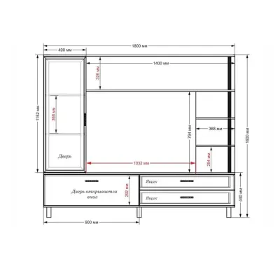 Стінка в вітальню Тиса Мебель Вітальня-31 Венге Білий 1600x450x1800 мм