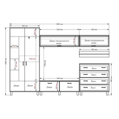 Стенка в гостиную Тиса Мебель Гостиная-4 Венге Белый 2050x450x3000 мм