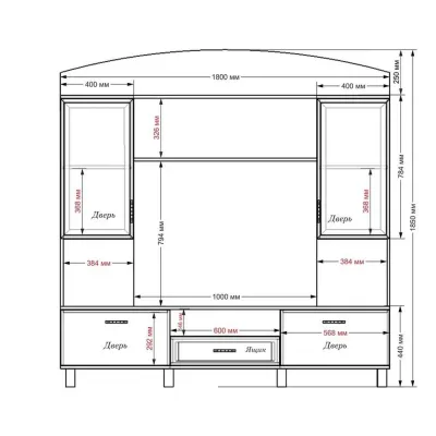 Стенка в гостиную Тиса Мебель Гостиная-42 Венге Белый 1850x450x1800 мм