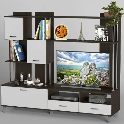 Стенка в гостиную Тиса Мебель Гостиная-49 Венге Белый 1640x450x1800 мм