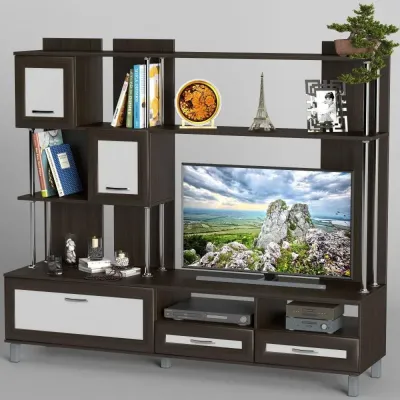 Стекнка в гостиную Тиса Мебель Гостиная-50 Венге Белый 1640x450x1800 мм
