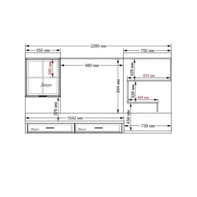 Стенка в гостиную Тиса Мебель Гостиная-211 Сонома Белый 1250x316x2280 мм