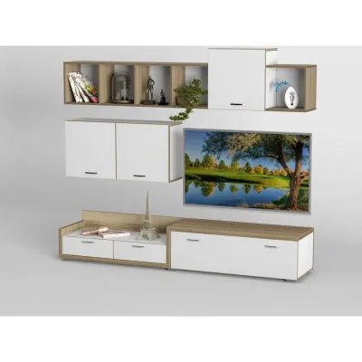 Стенка в гостиную Тиса Мебель Гостиная-220 Сонома Белый 1200x450x2190 мм