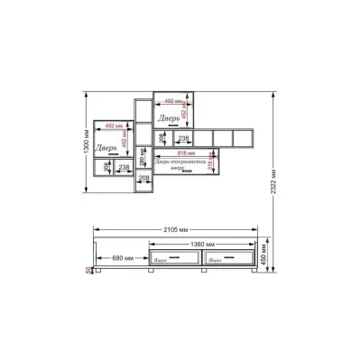 Стенка в гостиную Тиса Мебель Гостиная-222 Сонома Белый 1200x450x2100 мм