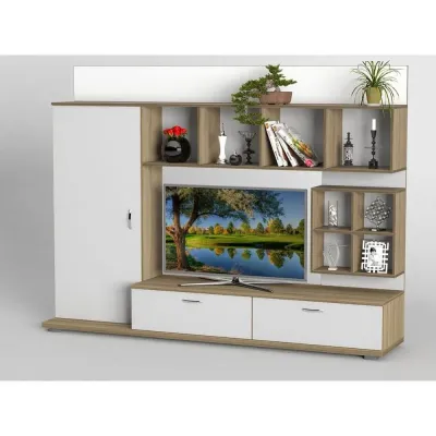 Стенка в гостиную Тиса Мебель Гостиная-225 Сонома Белый 1620x450x2130 мм