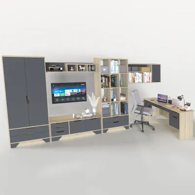 Стенка в гостиную Тиса Мебель Сборка-4 Сонома Белый 2050x1400x4600 мм
