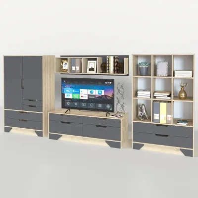 Стенка в гостиную Тиса Мебель Сборка-5 Сонома Белый 1470x400x3130 мм