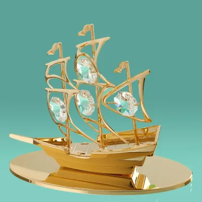 Декоративна фігурка зі стразами Crystocraft Кораблик 10х7 см Золотий AL97258