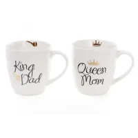 Набір порцелянових кухлів King Dad Queen Mom 520 мл BonaDi 577-524 Набір порцелянових кухлів King Dad Queen Mom 520 мл BonaDi 577-524