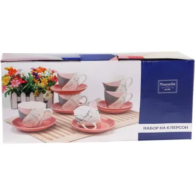 Кофейный набор на 6 персон 240мл Pink-Gray Marble Bona DP118087