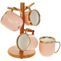 Набор чайный на бамбуковой стойке 4 кружки 320мл Pink Powder Чайная Линия Bona DP118101