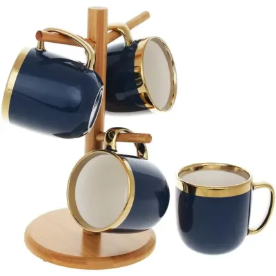 Набор чайный на бамбуковой стойке 4 кружки 320мл Dark Blue Чайная Линия Bona DP118104