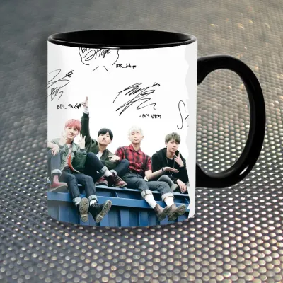 Чашка Fan Girl Група BTS Bangtan Boys БТС Автограф (7083) 330 мл Чорний