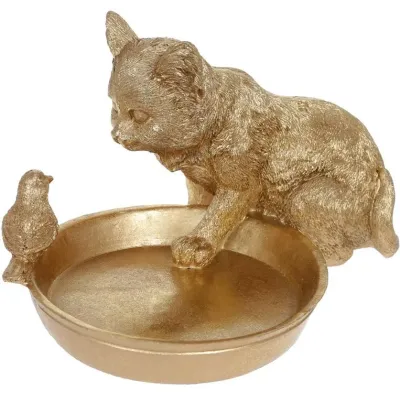 Подставка для ювелирных изделий Bona Kitten with a bird 14х17.5х24 см Золотая DP119974