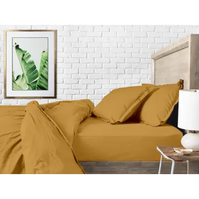 Простирадло на резинці COSAS CURCUMA Ранфорс 160х200х20 см Гірчичний Простирадло на резинці COSAS CURCUMA Ранфорс 160х200х20 см Гірчичний