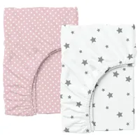 Набор Простыня на резинке COSAS ROSE DOTS / GREY STARS Ранфорс 90х200х20 см 2 шт.
