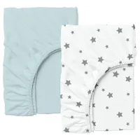 Набор Простыня на резинке COSAS LIGHT BLUE/GREY STARS Ранфорс 140х200х20 см 2 шт Серый/Голубой