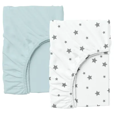 Набор Простыня на резинке COSAS LIGHT BLUE/GREY STARS Ранфорс 140х200х20 см 2 шт Серый/Голубой