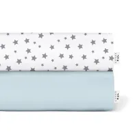 Набір простирадла на резинці COSAS LIGHT BLUE & STAR Ранфорс 60х120х12 см 2 шт Блакитний/Білий
