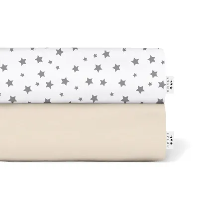Набір простирадла на резинці COSAS BEIGE STAR Ранфорс 60х120х12 см 2 шт Бежевий/Білий