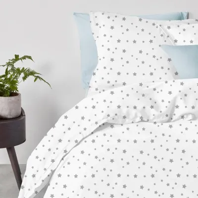 Сімейна постіль з простирадлом на гумці Grey Stars Cs1 COSAS Білий 2х160х220 см Сімейна постіль з простирадлом на гумці Grey Stars Cs1 COSAS Білий 2х160х220 см