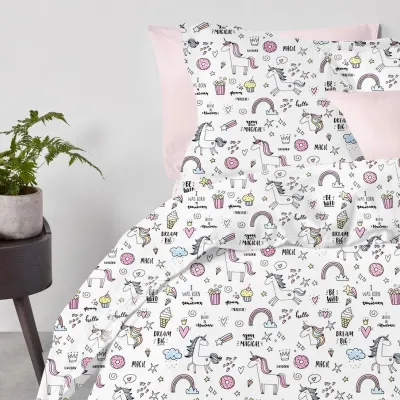 Двоспальна постіль з простирадлом на гумці COSAS Unicorn Sweets CS2 180х220 см Різнокольоровий