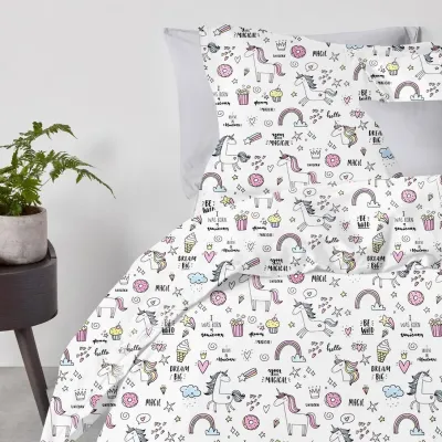 Двуспальная постель с простыней на резинке COSAS Unicorn Sweets CS4 180х220 см Разноцветный