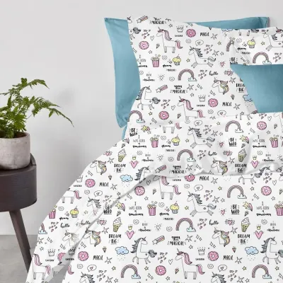 Двуспальная постель с простыней на резинке COSAS Unicorn Sweets 180х220 см Разноцветный