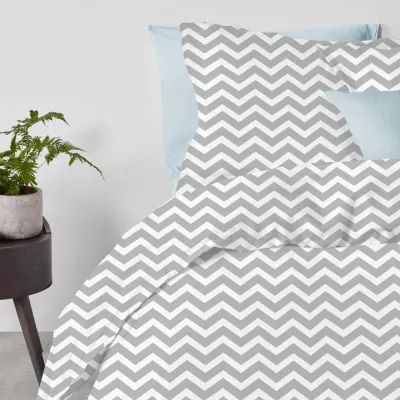 Евро постель с простыней на резинке Grey Zigzag CS1 COSAS серый 200х220 см