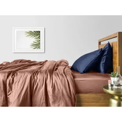 Сімейний комплект COSAS BEIGE SATIN CS3 2х160х220 см Синій/Кавовий