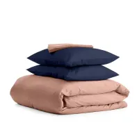 Сімейний комплект COSAS BEIGE SATIN CS3 2х160х220 см Синій/Кавовий
