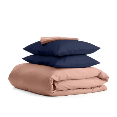 Сімейний комплект COSAS BEIGE SATIN CS3 2х160х220 см Синій/Кавовий