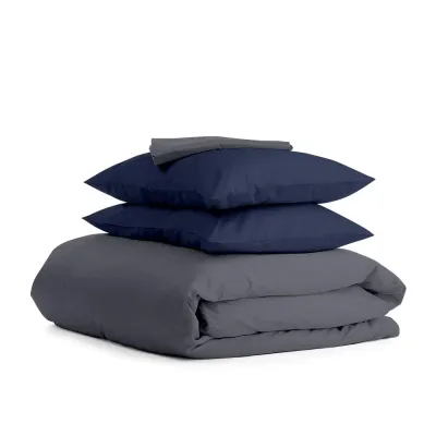 Півтораспальний комплект COSAS GREY SATIN CS8 160х220 см Синій/Сірий